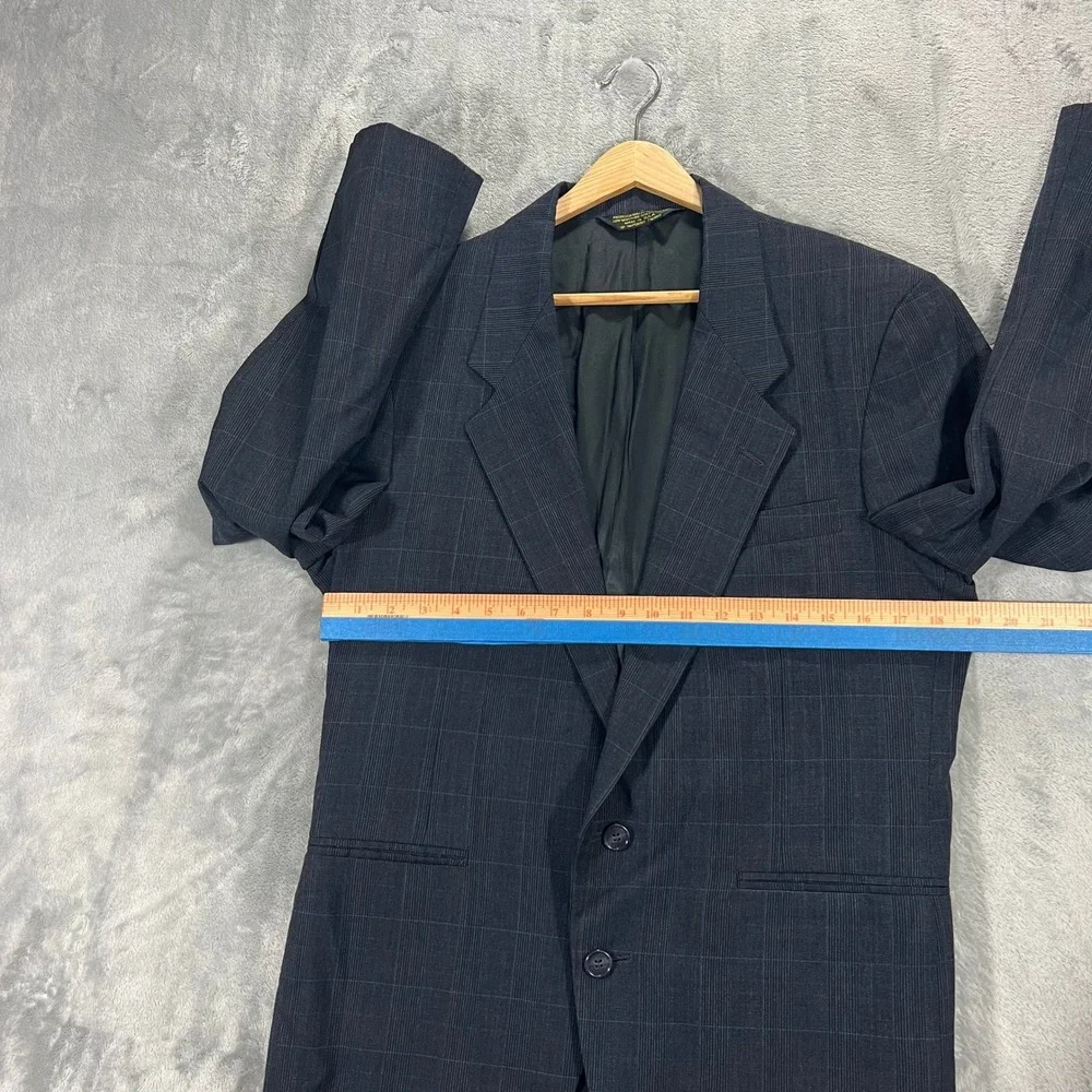C&R Clothiers Blazer Mens 39S Navy Blue Good Worsted Wool Windowpane USA Made